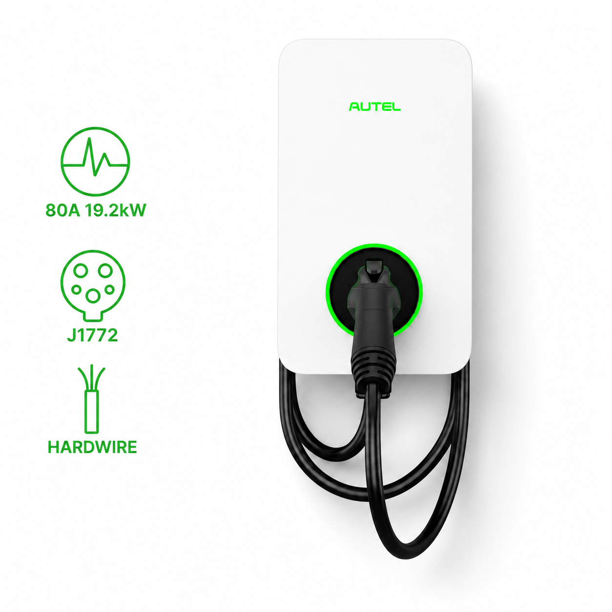 Borne de recharge Autel MaxiCharger 80A 19,2 kW édition blanche, installation câblée, connecteur J1772